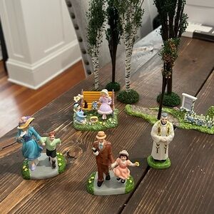 Dickens Department 56 Christmas Village Trees People Priest 9 piece   set.